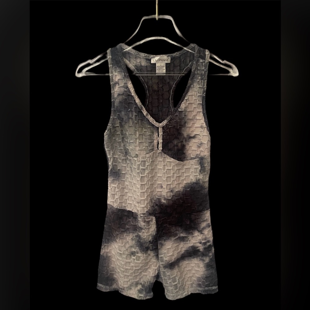 LA IMAGE Tie Dye Ruched Bodycon Romper, Sz Medium VGUC